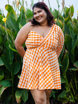 Orange Gingham Short Dress