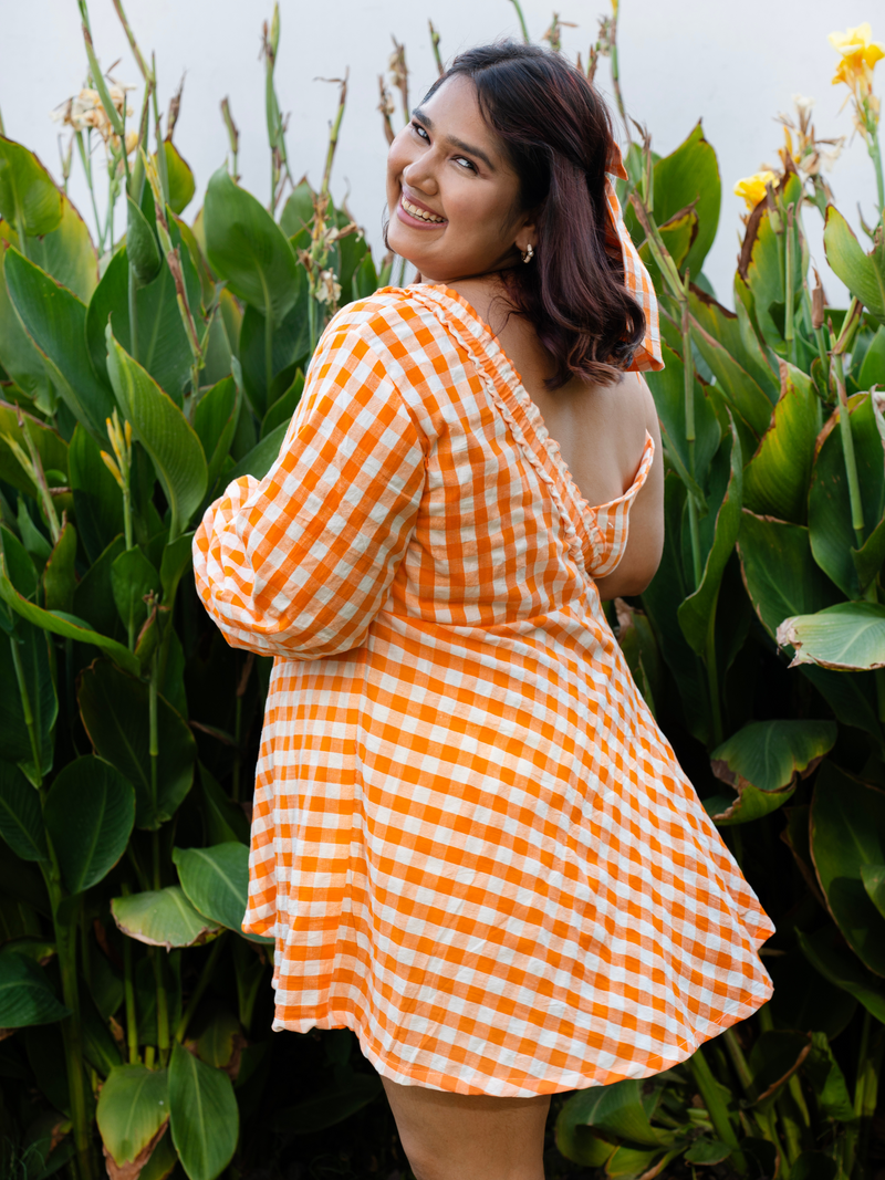 Orange Gingham Short Dress