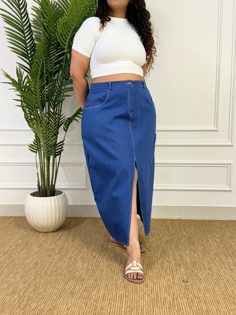 Long Denim Slit Skirt