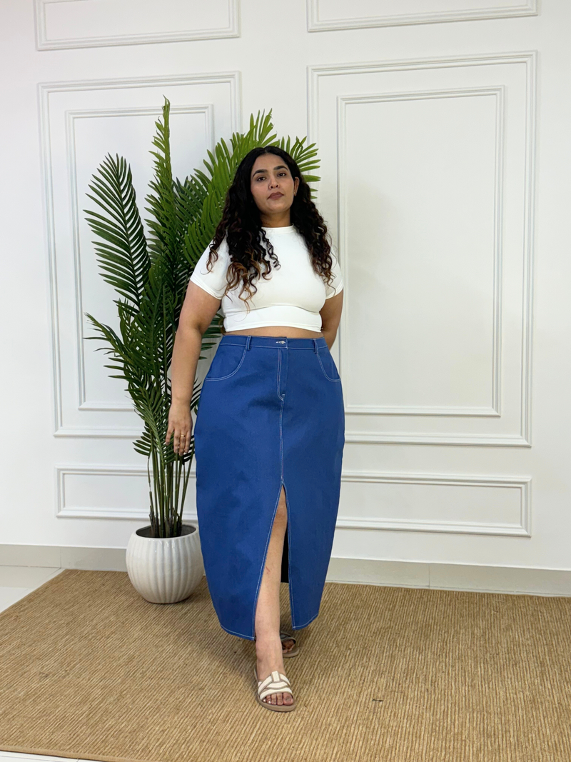 Long Denim Slit Skirt