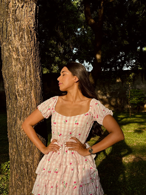 Cherry Gingham Pink Dress