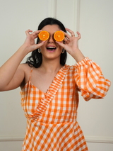 Orange Gingham Short Dress