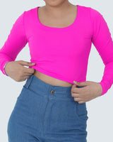 U-SHAPE LONG SLEEVE CROPPED TOP - PINK