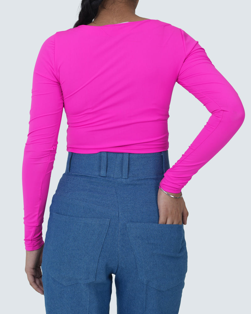 U-SHAPE LONG SLEEVE CROPPED TOP - PINK