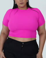 CREW NECK SHORT SLEEVE CROPPED TOP - PINK