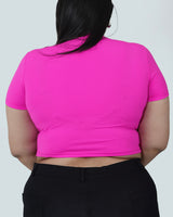 CREW NECK SHORT SLEEVE CROPPED TOP - PINK