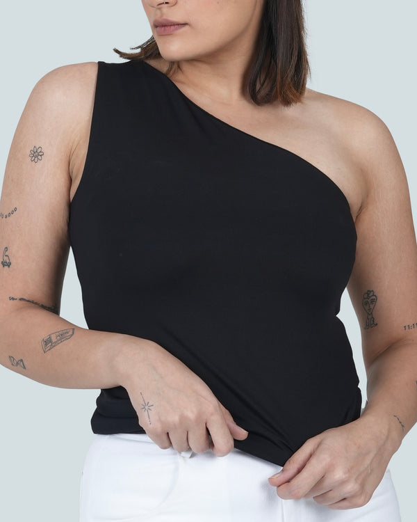 ONE SHOULDER TOP - BLACK