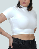 CREW NECK SHORT SLEEVE CROPPED TOP - WHITE