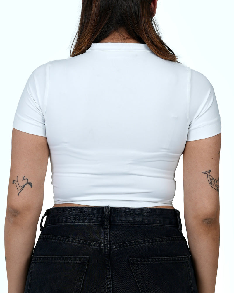 CREW NECK SHORT SLEEVE CROPPED TOP - WHITE